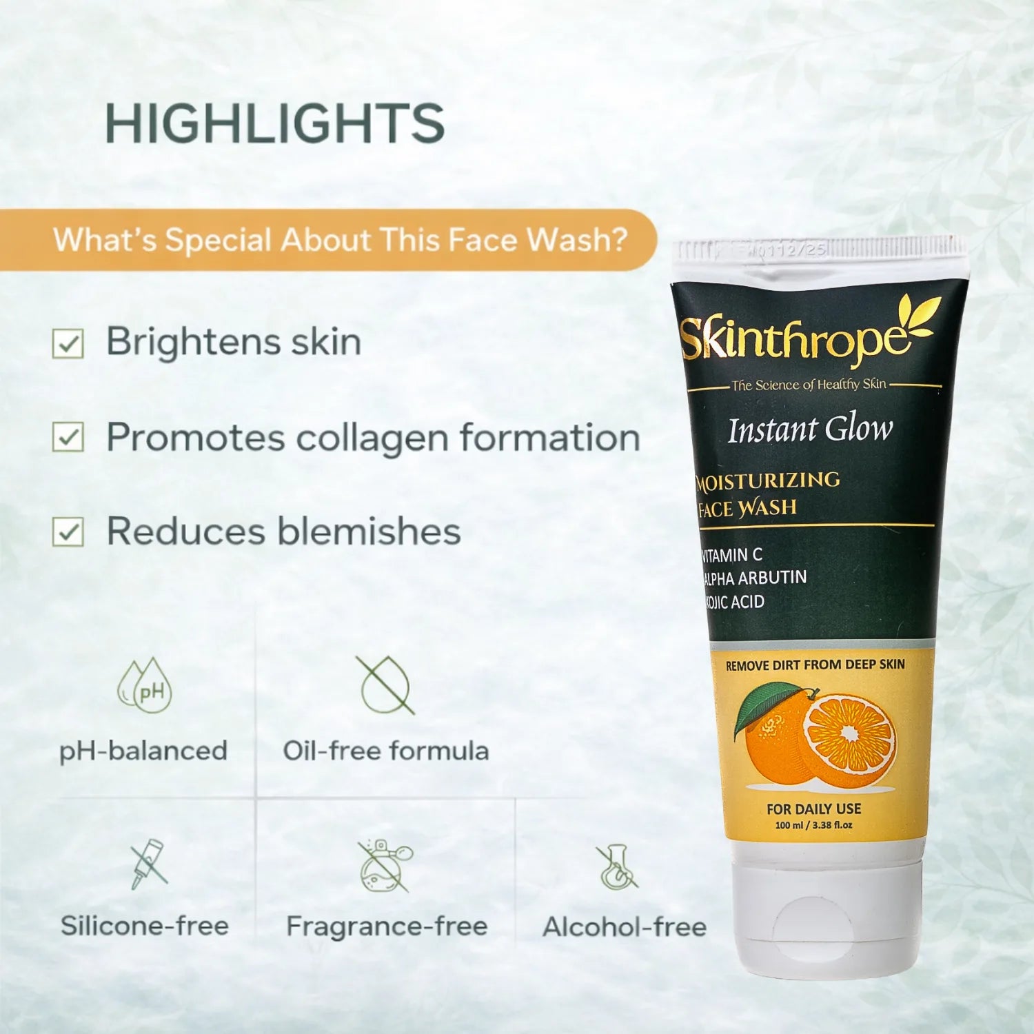 Instant Glow Moisturizing Face Wash | With Vitamin C, Alpha Arbutin & Kojic Acid | 100ml